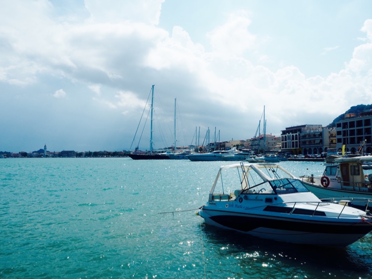 Zakynthos Town harbour with boats and ferry port