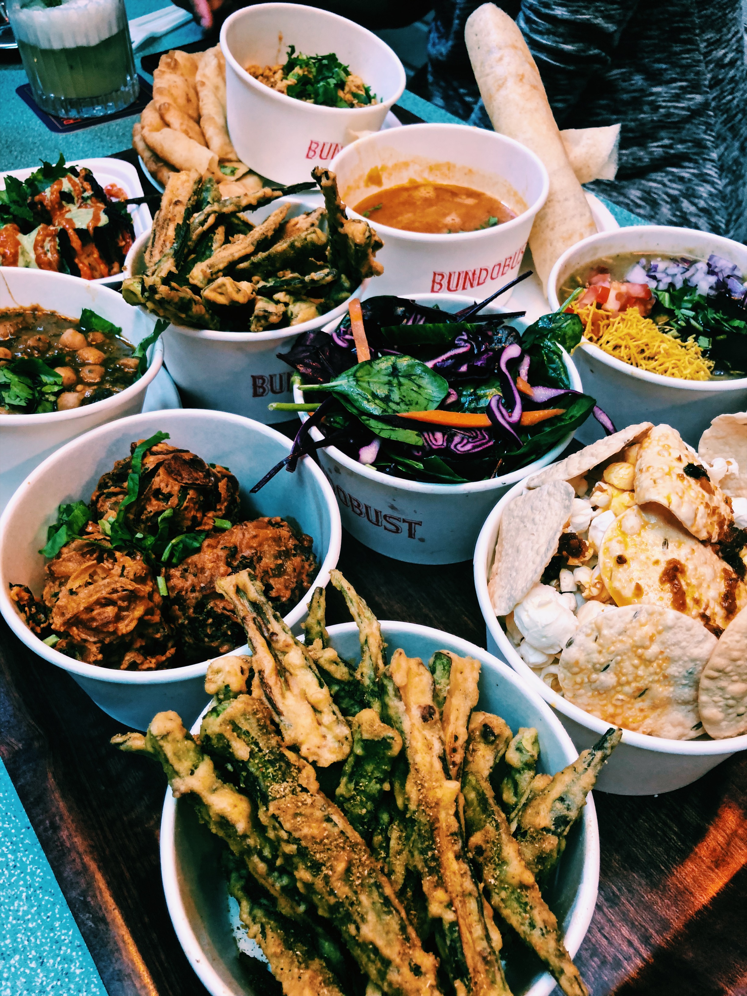 food and drinks on the table during our visit to Bundobust Leeds