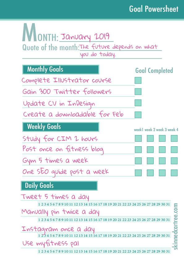 Track your January Goals with this free PowerSheet