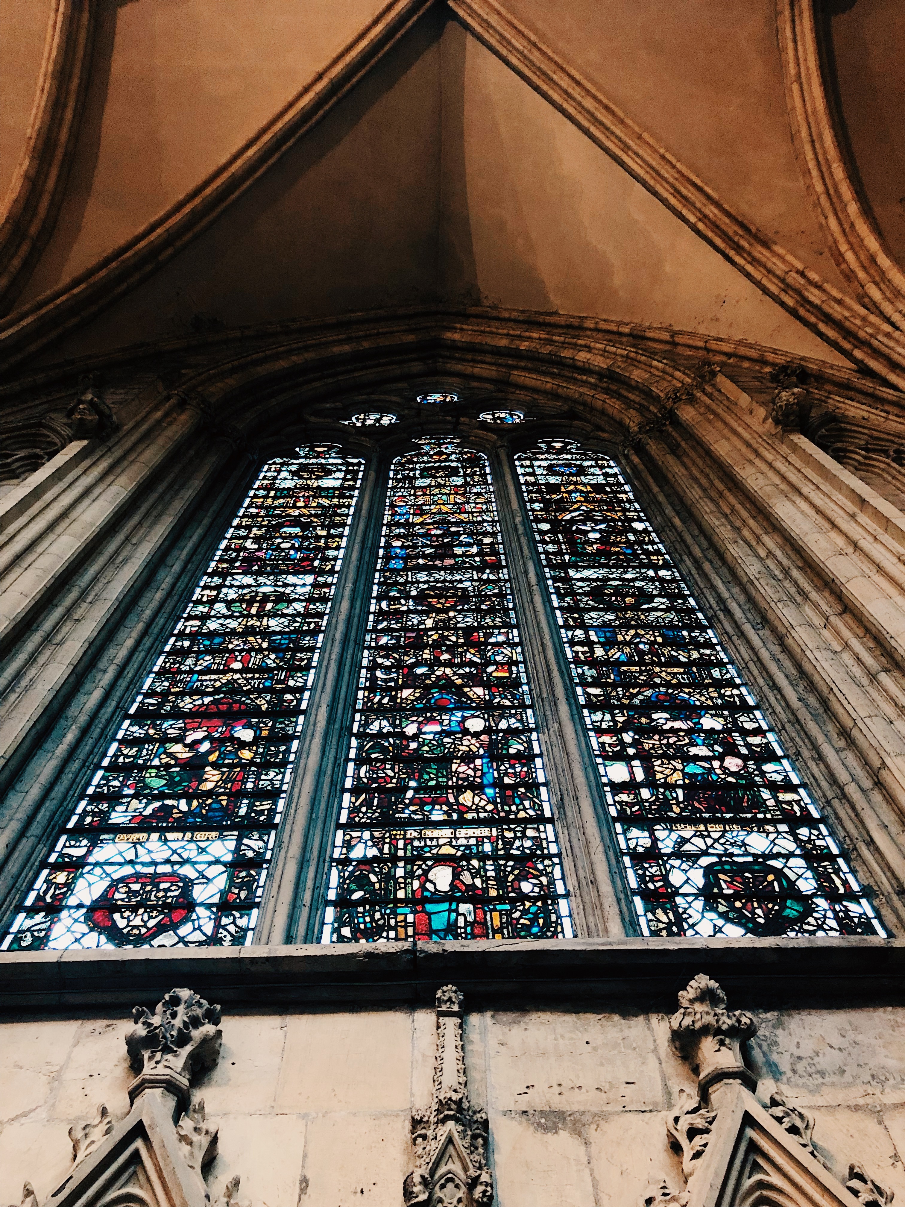 York Minster stained glass window — medieval glass inside the cathedral