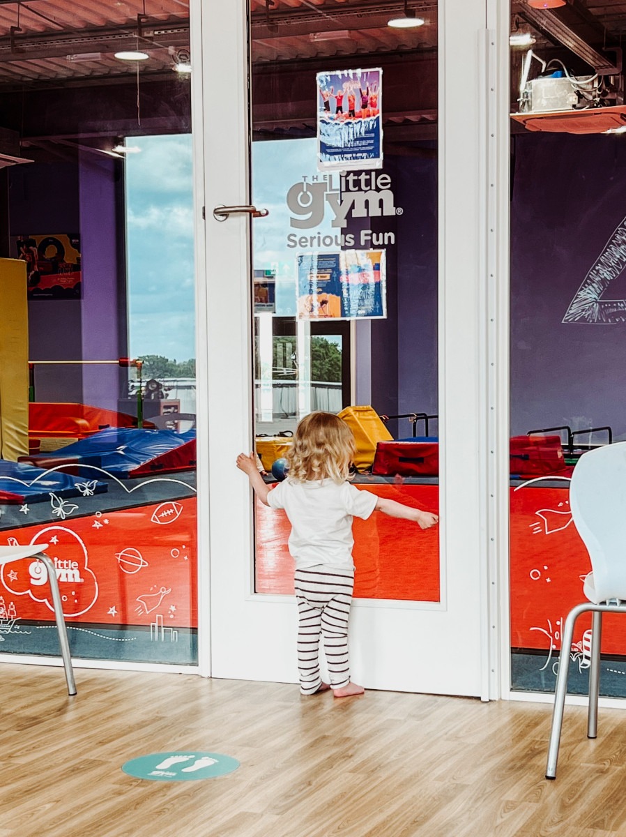 toddler standing outside The Little Gym York at York Community Stadium Monks Cross
