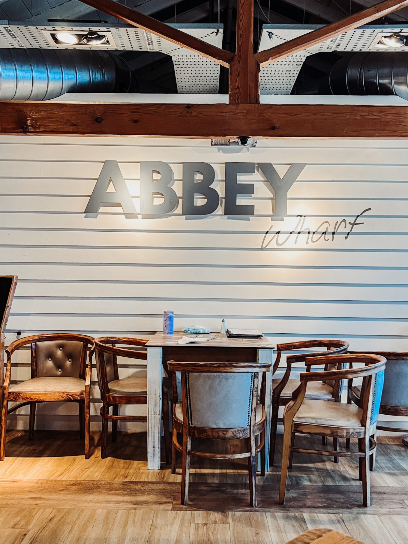Sign for Abbey Wharf Review Whitby