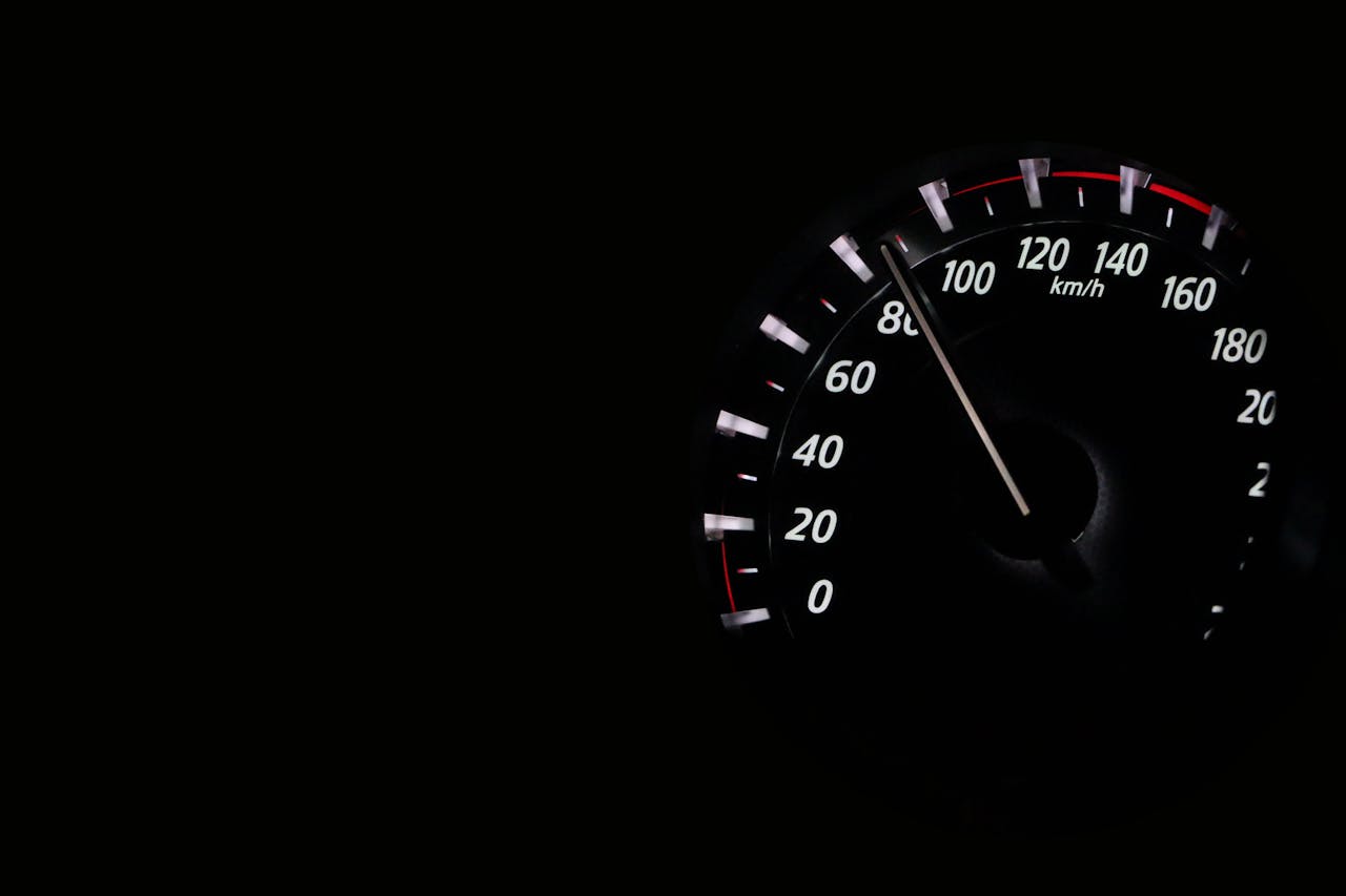 Close Up of speedometer Against Black Background