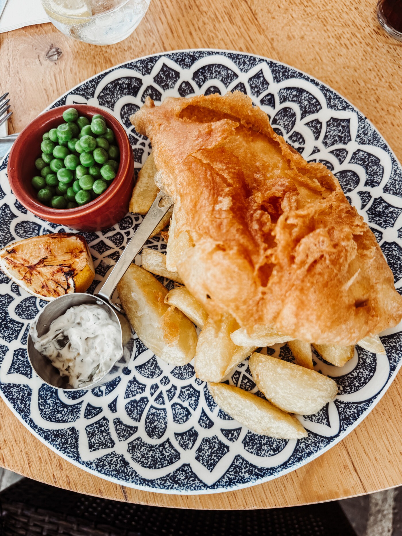 Beer-battered cod with triple-cooked chips at The Stone Trough Inn at Kirkham Abbey