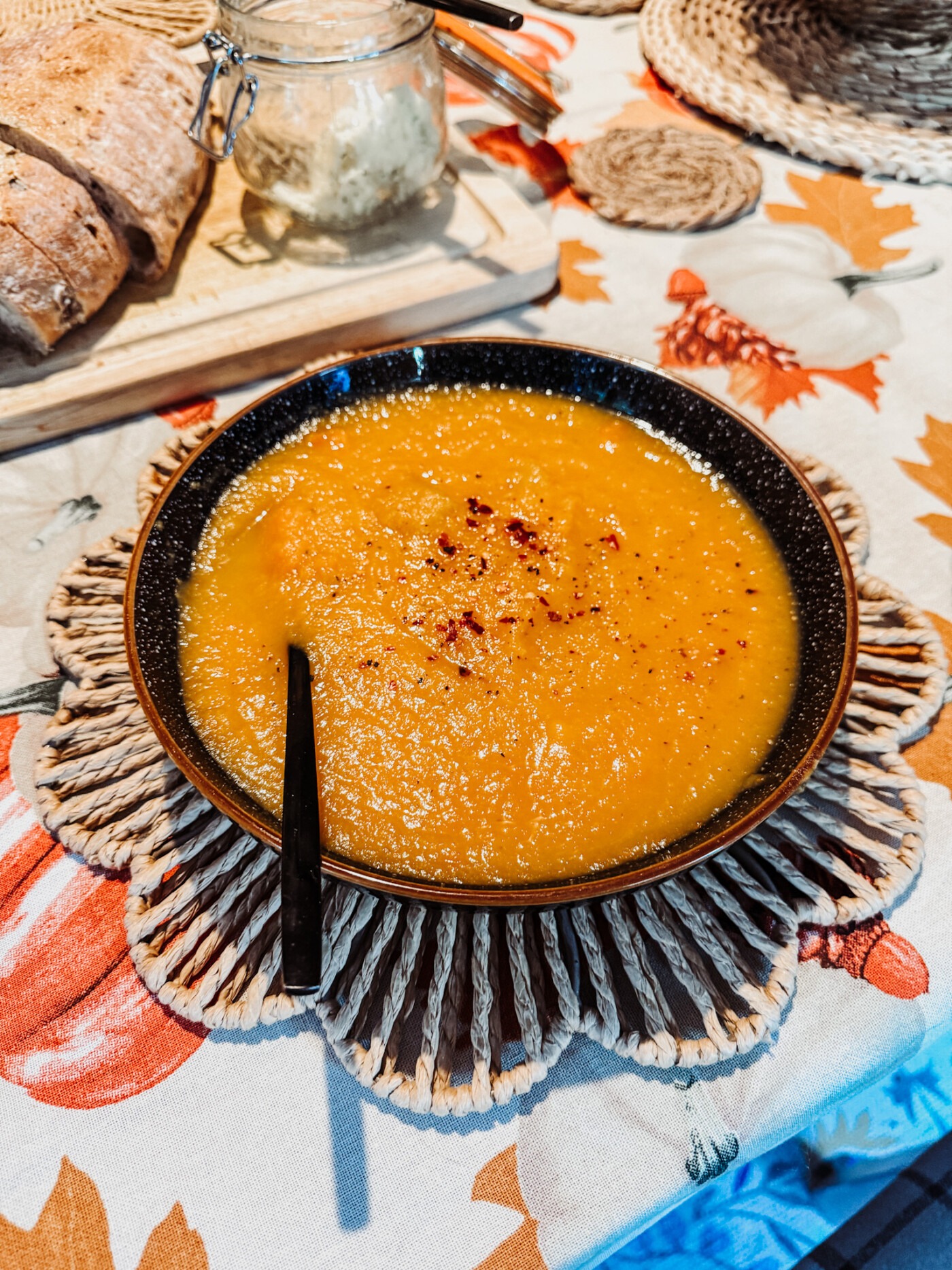 simple pumpkin and carrot soup ready to serve