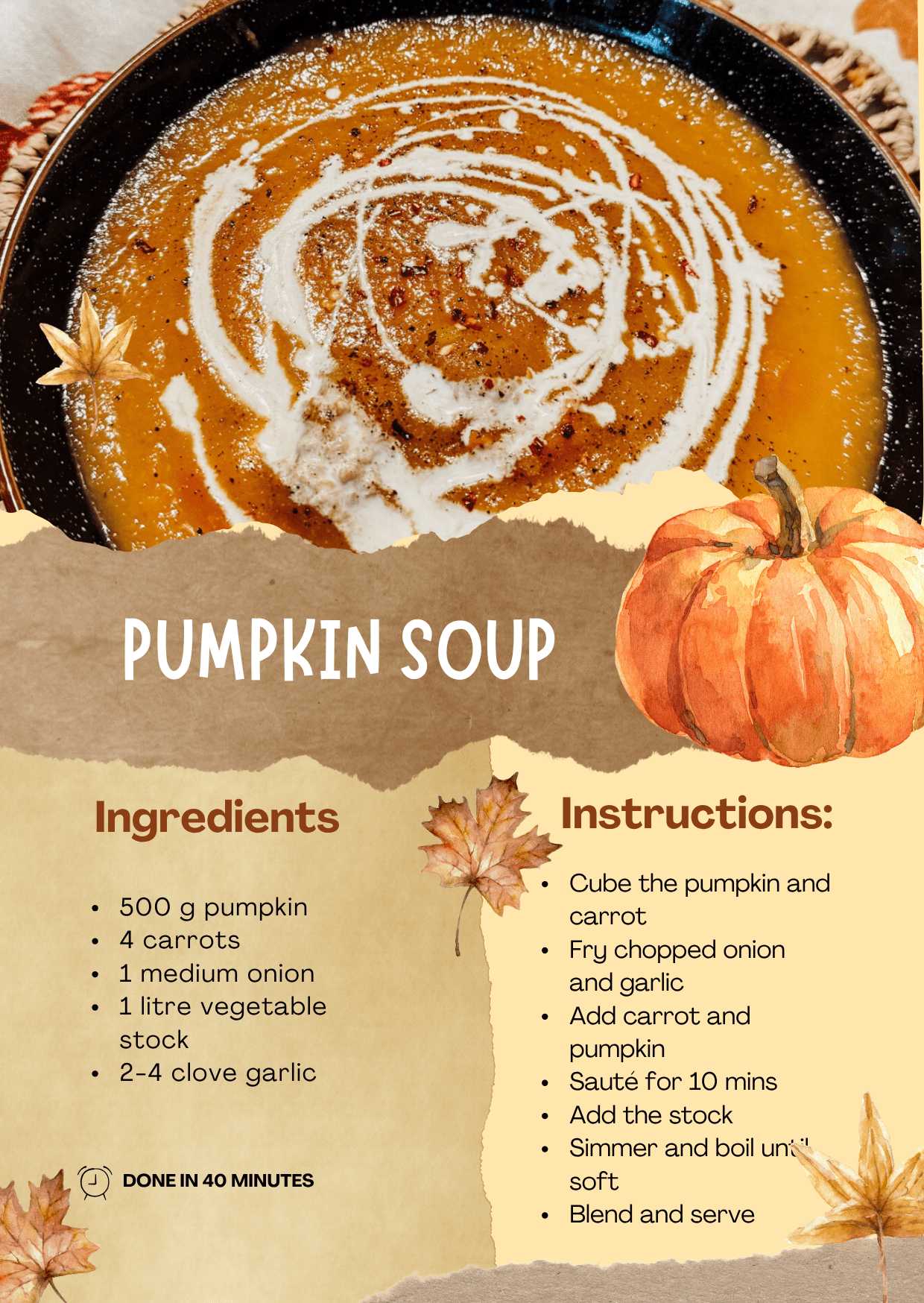 pumpkin soup recipe card