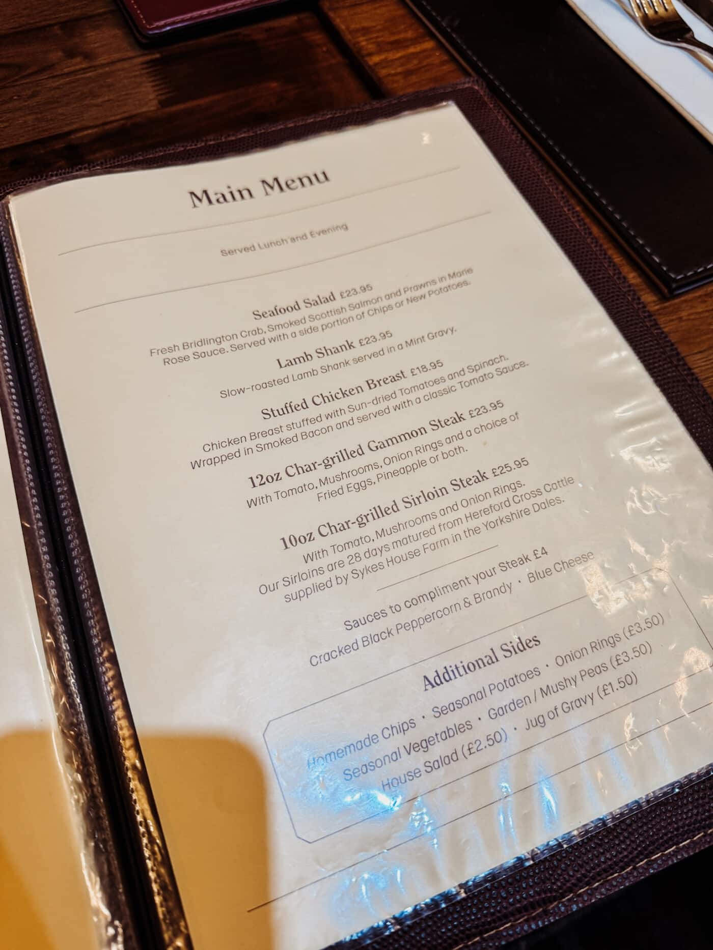Triton Inn Sledmere Menu