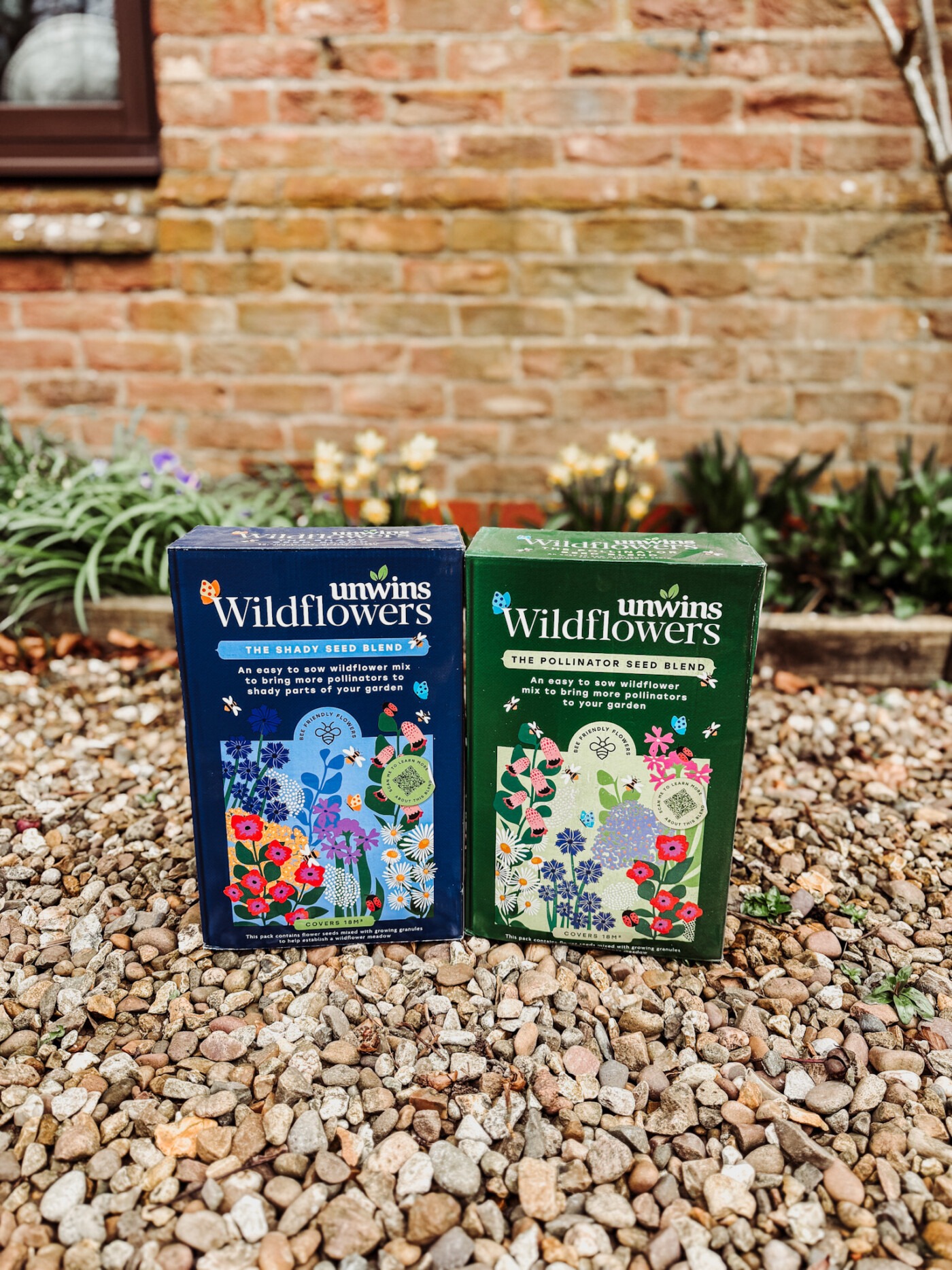 Unwins Easy Wildflower Mix 3.6kg seed box on a garden surface